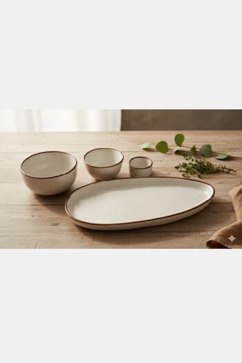 Decorative Ceramic Serving Bowl Set with Tray