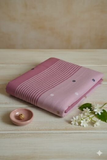 Mercerised Cotton Handloom Printed Pink Saree