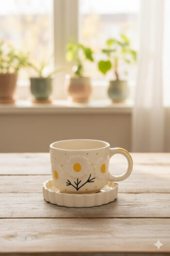 Off-White Mug and Saucer